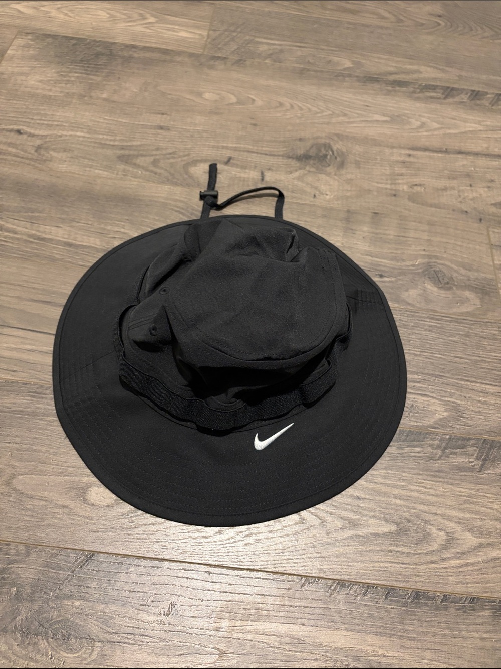 Nike Black Apex Bucket Hat with White Swoosh Label
